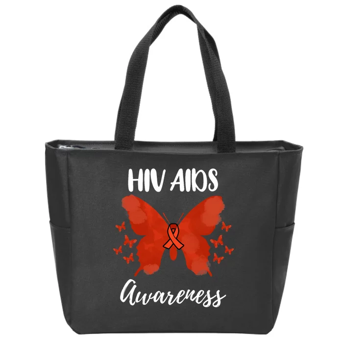 Red Ribbon Hiv Aids Awareness Zip Tote Bag