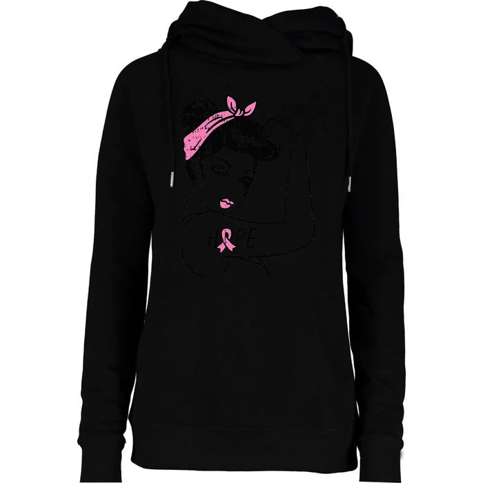 Rosie Riveter Hope Fighting Breast Cancer Awareness Womens Funnel Neck Pullover Hood