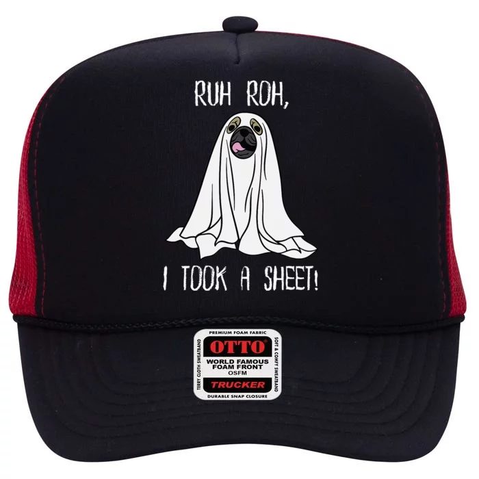 Ruh Roh I Took A Sheet! Funny Dog Halloween High Crown Mesh Trucker Hat