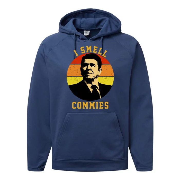 Ronald Reagan I Smell Commies Performance Fleece Hoodie