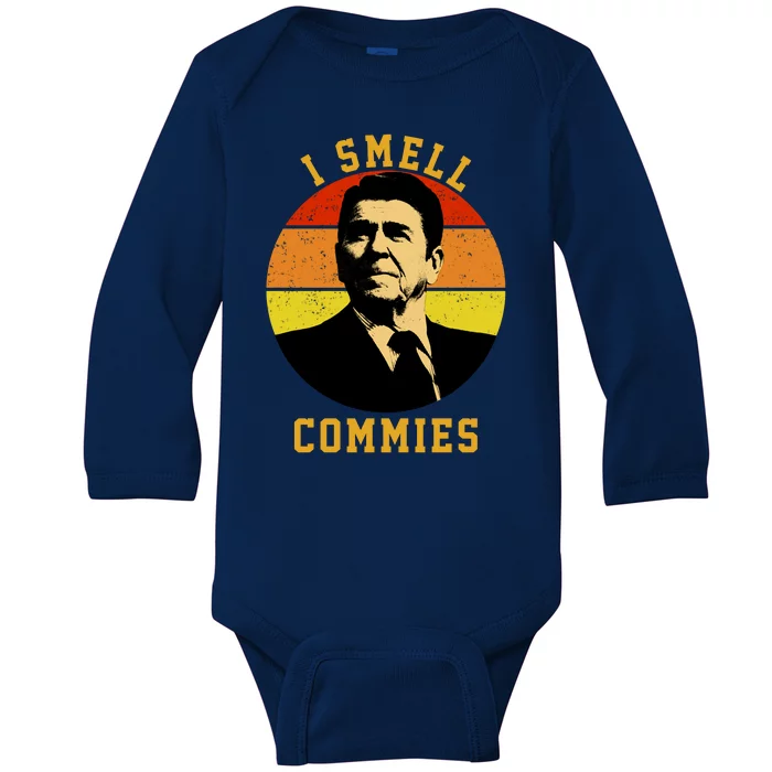 Ronald Reagan I Smell Commies Baby Long Sleeve Bodysuit