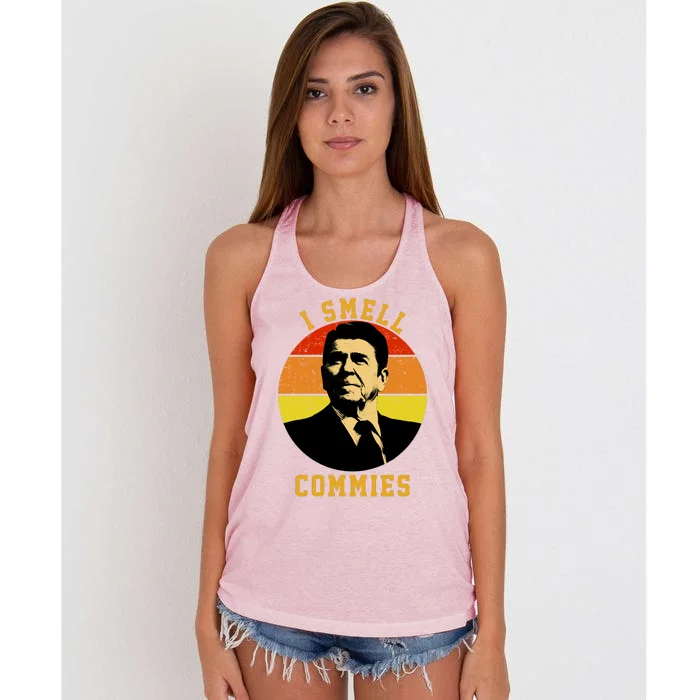 Ronald Reagan I Smell Commies Women's Knotted Racerback Tank