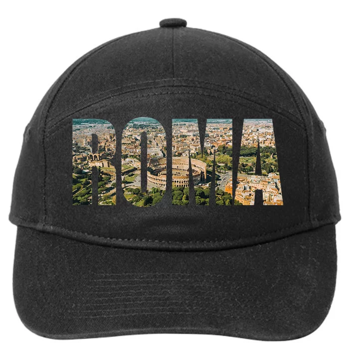 Roma Rome Italy Italia Urban Skyline Photography Font 7-Panel Snapback Hat