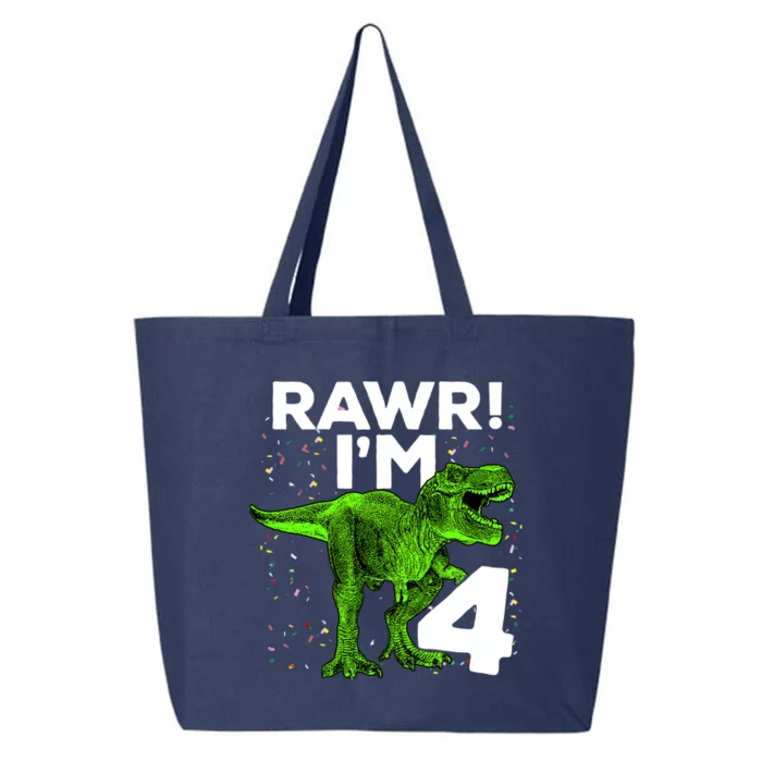 Roar Rawr I'm Four 4 T Rex Dinosaur Birthday for Boy 25L Jumbo Tote