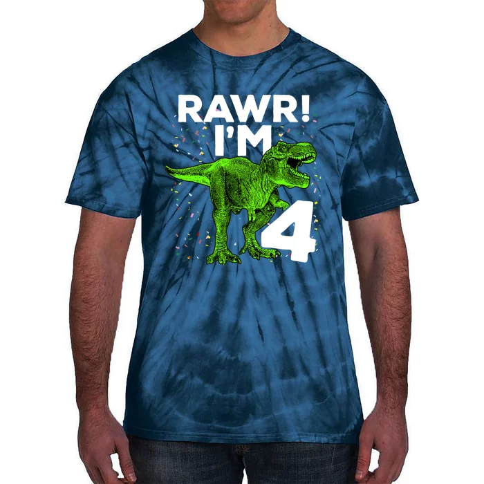 Roar Rawr I'm Four 4 T Rex Dinosaur Birthday for Boy Tie-Dye T-Shirt