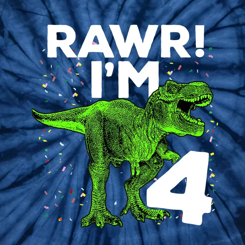 Roar Rawr I'm Four 4 T Rex Dinosaur Birthday for Boy Tie-Dye T-Shirt