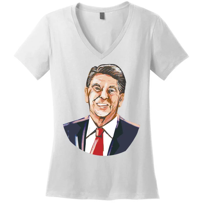 Ronald Reagan Illustration Women's V-Neck T-Shirt