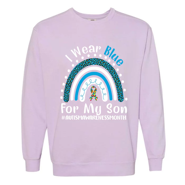 Rainbow Ribbon I Wear Blue For My Son Autism Awareness Great Gift Garment-Dyed Sweatshirt