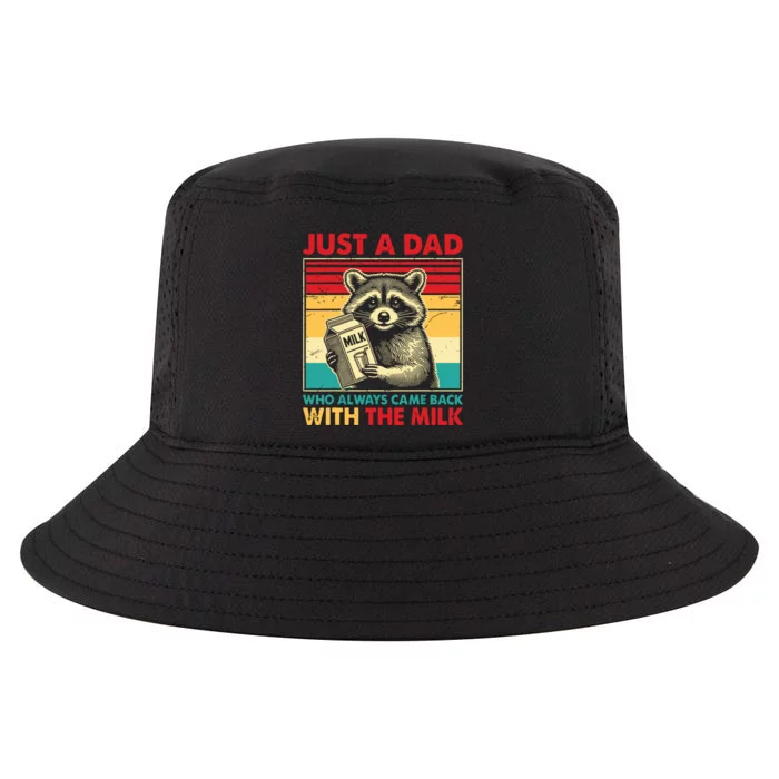 Retro Raccoon Just A Dad Who Always Came Back With The Milk Cool Comfort Performance Bucket Hat