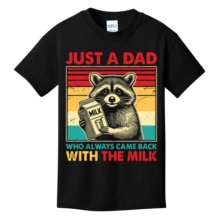 Retro Raccoon Just A Dad Who Always Came Back With The Milk Kids T-Shirt