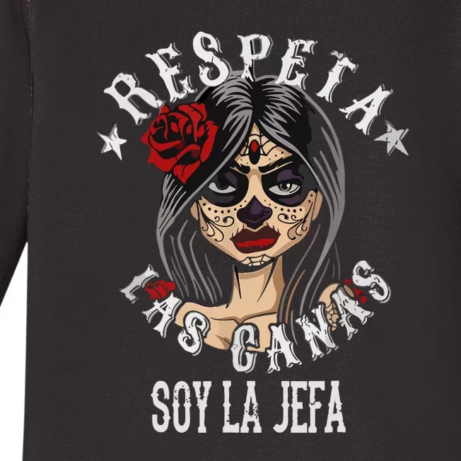 Retro Respeta Las Canas La Jefa Funny Spanish Gift For Halloween Baby Long Sleeve Bodysuit