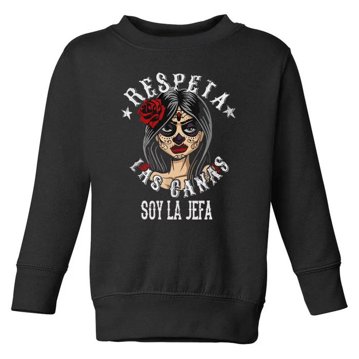 Retro Respeta Las Canas La Jefa Funny Spanish Gift For Halloween Toddler Sweatshirt