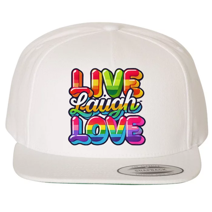 Rainbow Radiance Live Laugh Love Wool Snapback Cap