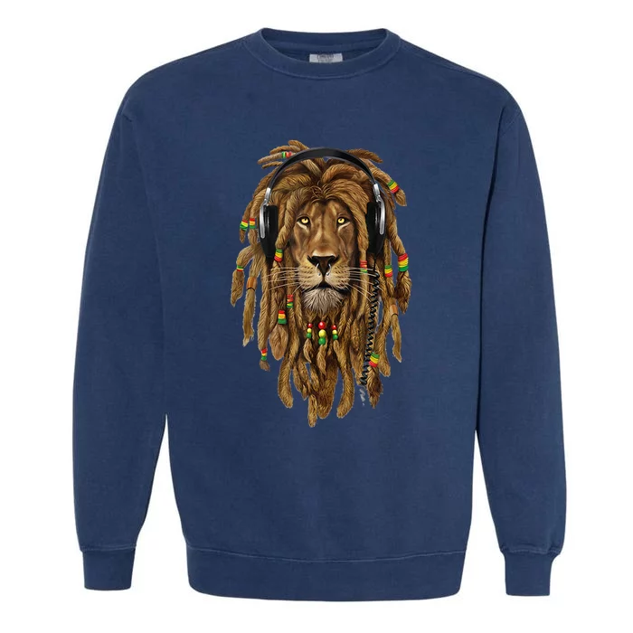 Rasta Reggae Lion Music Art For Rastafari Lover Garment-Dyed Sweatshirt