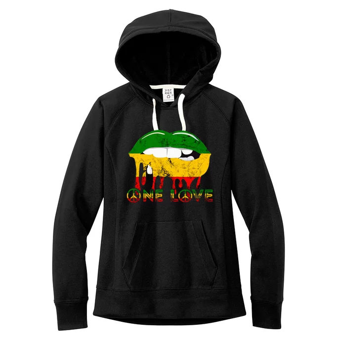 Rasta Reggae Lips Mouth Jamaican Music Kissing One Love Women's Fleece Hoodie