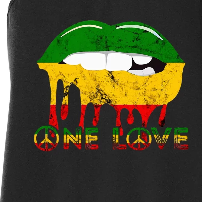 Rasta Reggae Lips Mouth Jamaican Music Kissing One Love Women's Racerback Tank