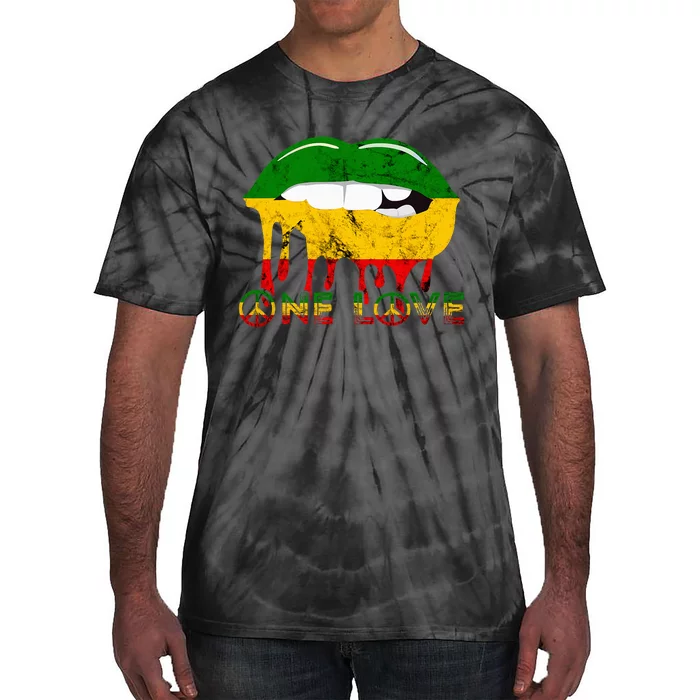 Rasta Reggae Lips Mouth Jamaican Music Kissing One Love Tie-Dye T-Shirt