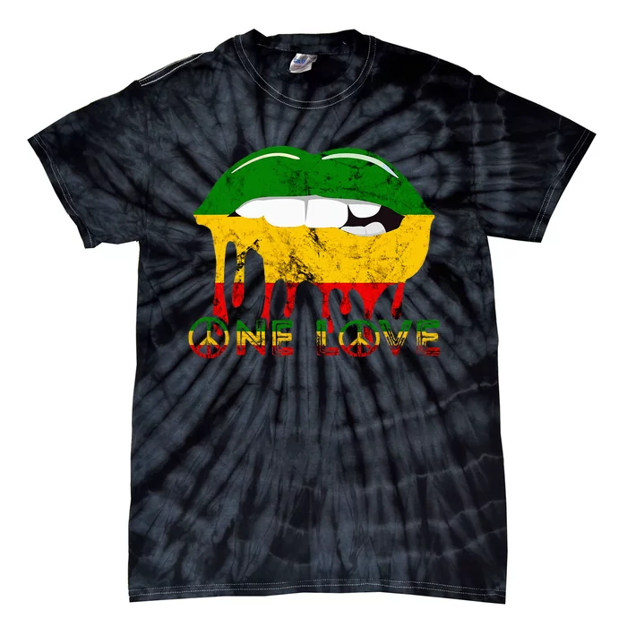 Rasta Reggae Lips Mouth Jamaican Music Kissing One Love Tie-Dye T-Shirt