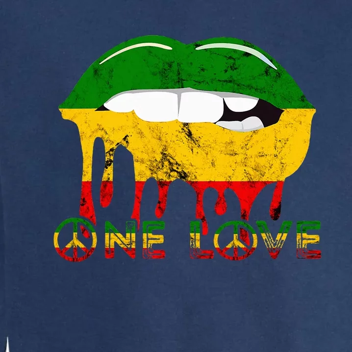 Rasta Reggae Lips Mouth Jamaican Music Kissing One Love Garment-Dyed Sweatshirt