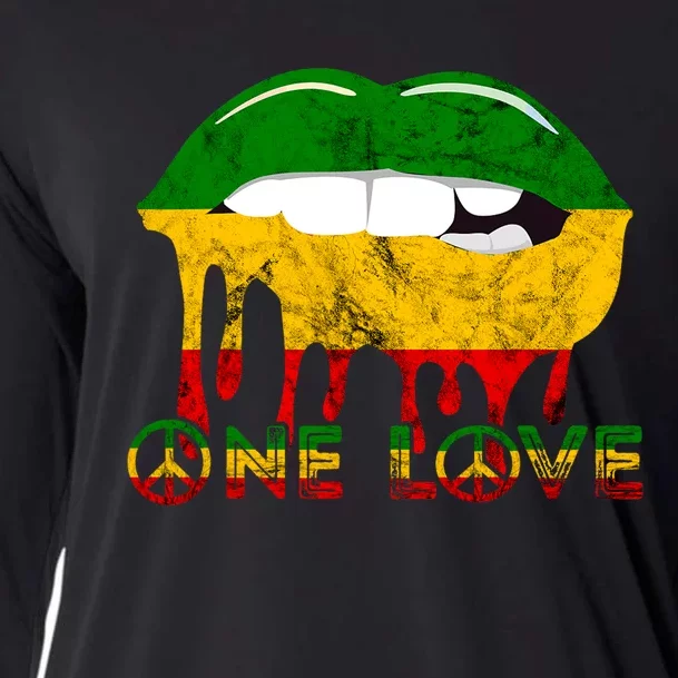 Rasta Reggae Lips Mouth Jamaican Music Kissing One Love Cooling Performance Long Sleeve Crew