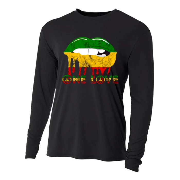 Rasta Reggae Lips Mouth Jamaican Music Kissing One Love Cooling Performance Long Sleeve Crew