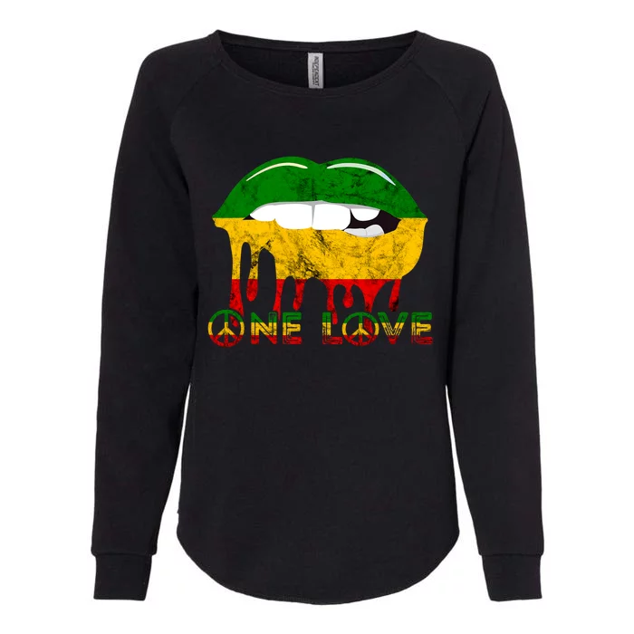 Rasta Reggae Lips Mouth Jamaican Music Kissing One Love Womens California Wash Sweatshirt