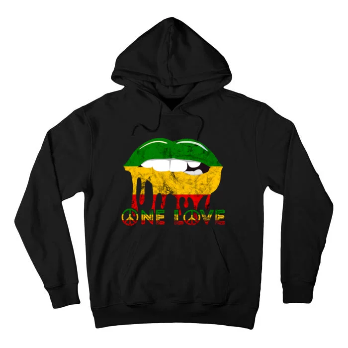 Rasta Reggae Lips Mouth Jamaican Music Kissing One Love Tall Hoodie