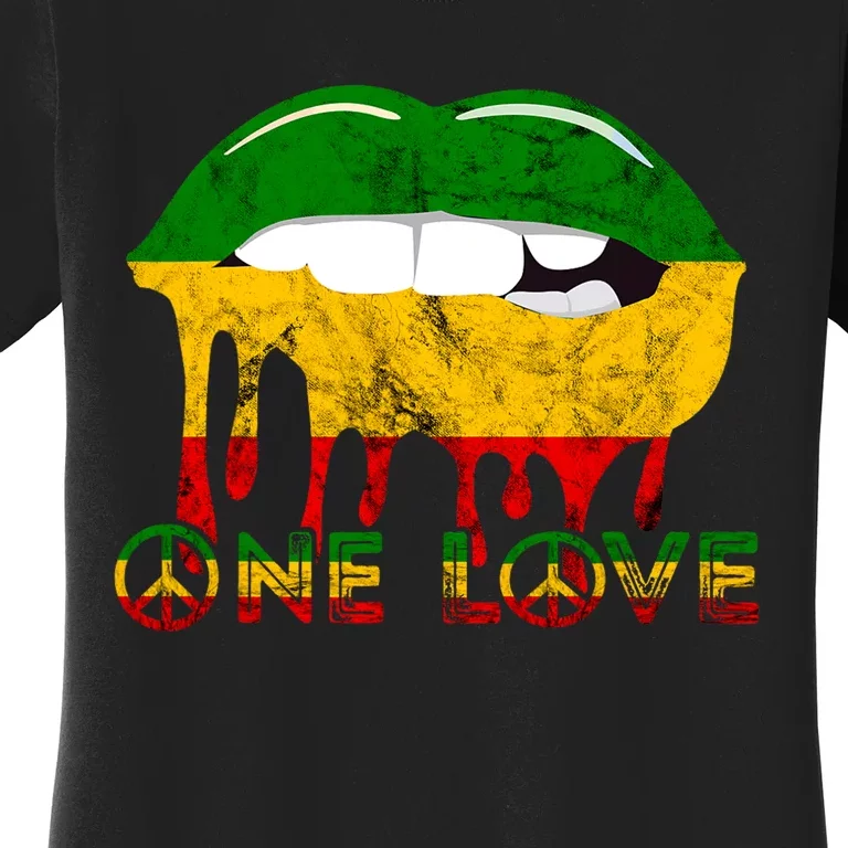 Rasta Reggae Lips Mouth Jamaican Music Kissing One Love Women's T-Shirt