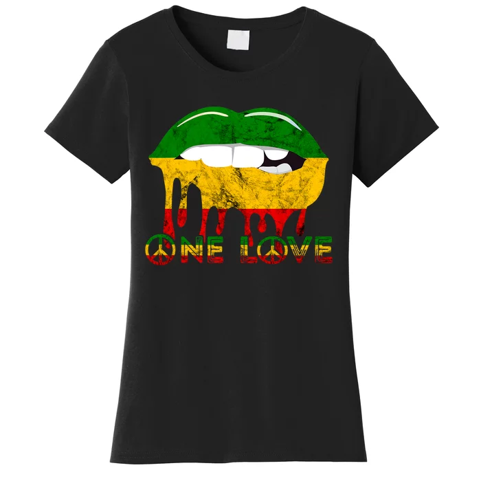 Rasta Reggae Lips Mouth Jamaican Music Kissing One Love Women's T-Shirt