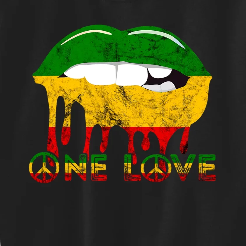 Rasta Reggae Lips Mouth Jamaican Music Kissing One Love Kids Sweatshirt