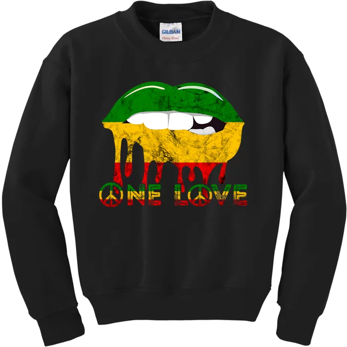 Rasta Reggae Lips Mouth Jamaican Music Kissing One Love Kids Sweatshirt