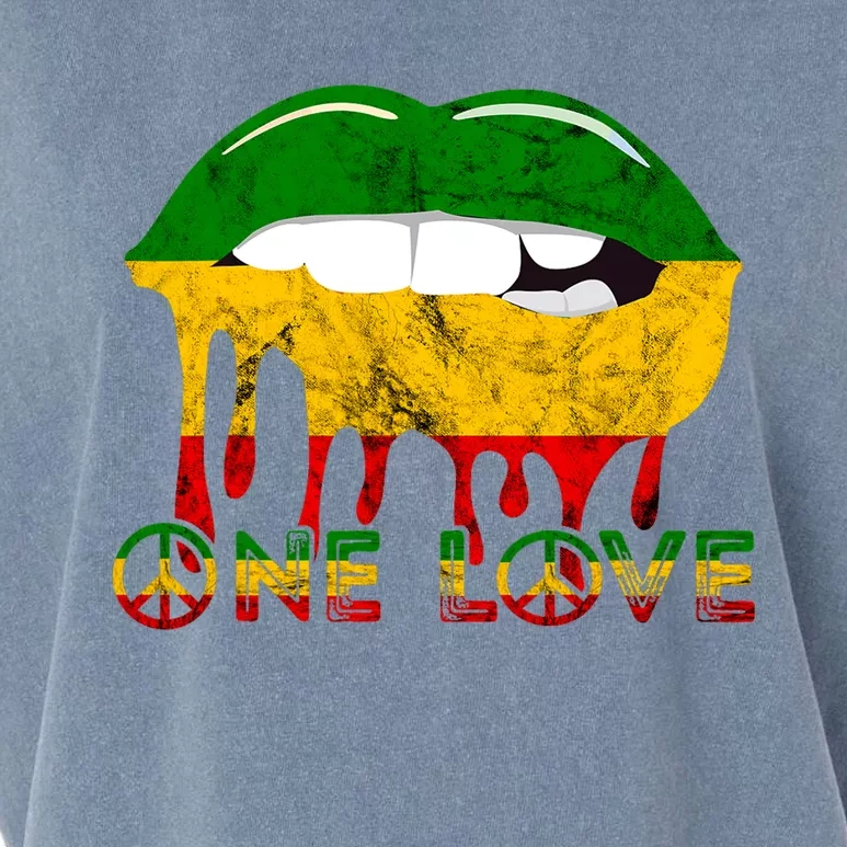 Rasta Reggae Lips Mouth Jamaican Music Kissing One Love Garment-Dyed Women's Muscle Tee