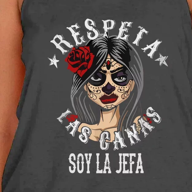 Retro Respeta Las Canas La Jefa For Girl Funny Spanish Gift Women's Knotted Racerback Tank