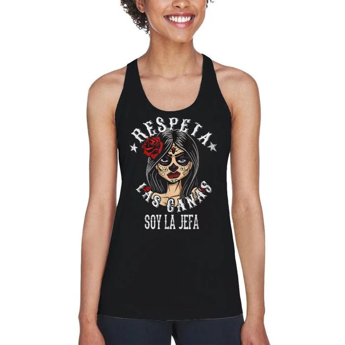 Retro Respeta Las Canas La Jefa Funny Spanish Women's Racerback Tank