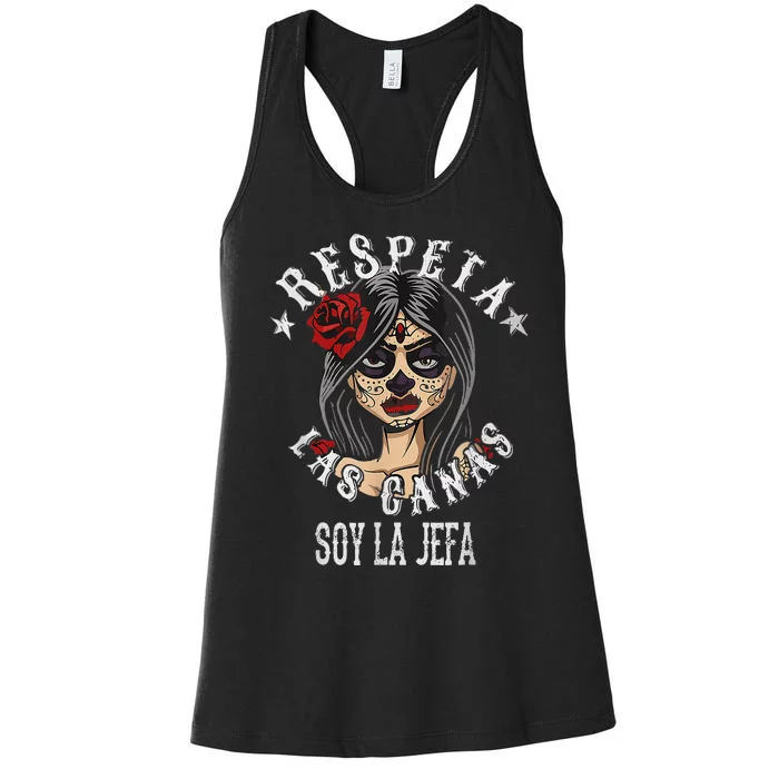 Retro Respeta Las Canas La Jefa Funny Spanish Women's Racerback Tank