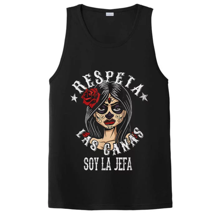 Retro Respeta Las Canas La Jefa Funny Spanish Performance Tank