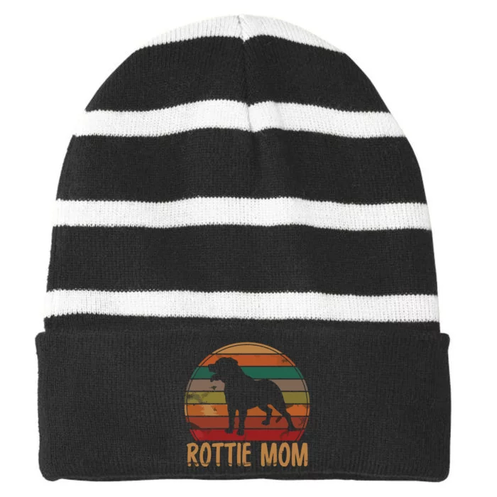 Retro Rottweiler Mom Gift Rott Dog Mother Pet Rottie Mama Striped Beanie with Solid Band