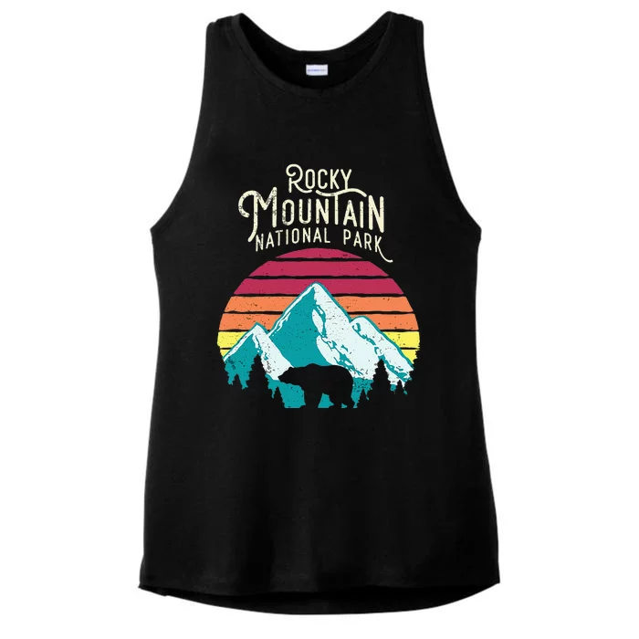 Retro Rocky Mountain National Park Colorado Bear Ladies Tri-Blend Wicking Tank