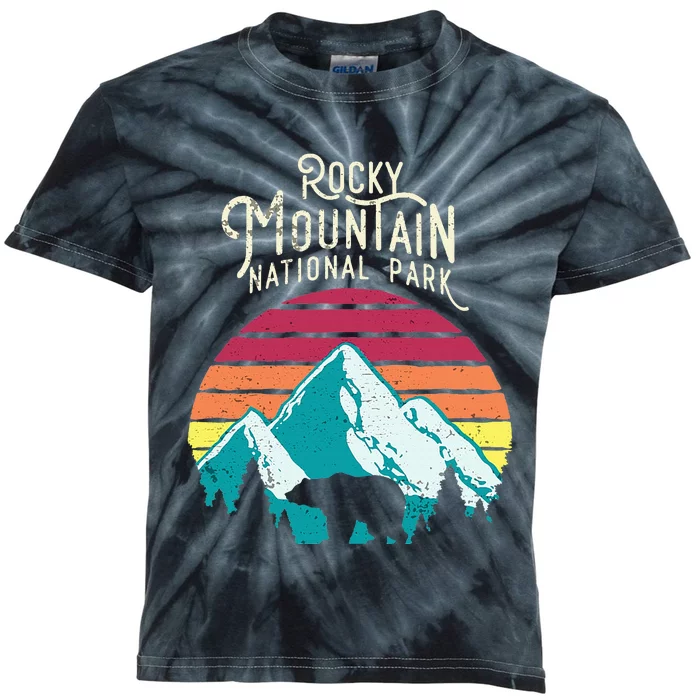 Retro Rocky Mountain National Park Colorado Bear Kids Tie-Dye T-Shirt