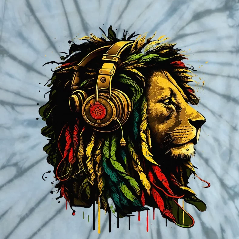 Rasta Reggae Music Headphones Jamaican Pride Lion Of Judah Tie-Dye T-Shirt