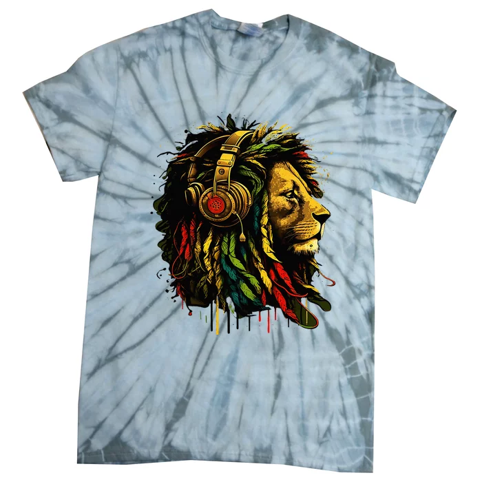 Rasta Reggae Music Headphones Jamaican Pride Lion Of Judah Tie-Dye T-Shirt