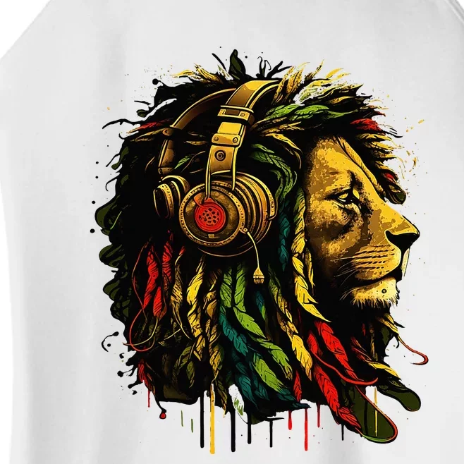 Rasta Reggae Music Headphones Jamaican Pride Lion Of Judah Women’s Perfect Tri Rocker Tank