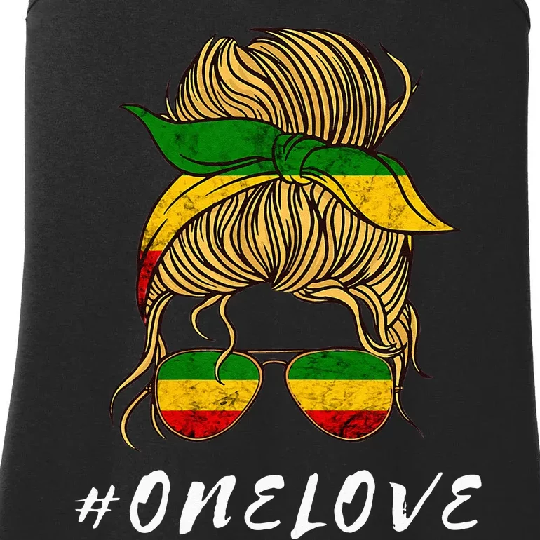 Rasta Reggae Music One Love Messy Bun Hair Jamaica Rastafari Ladies Essential Tank