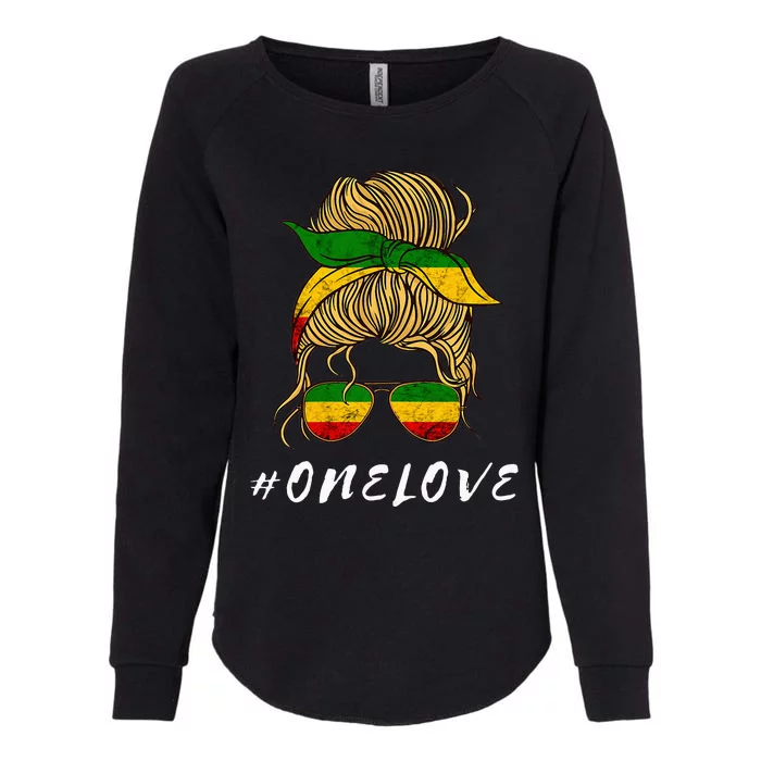 Rasta Reggae Music One Love Messy Bun Hair Jamaica Rastafari Womens California Wash Sweatshirt