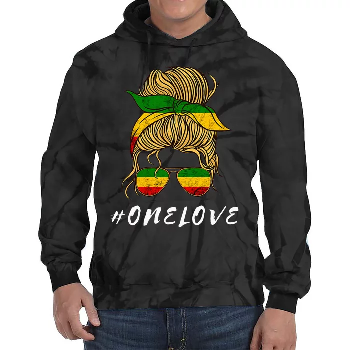 Rasta Reggae Music One Love Messy Bun Hair Jamaica Rastafari Tie Dye Hoodie