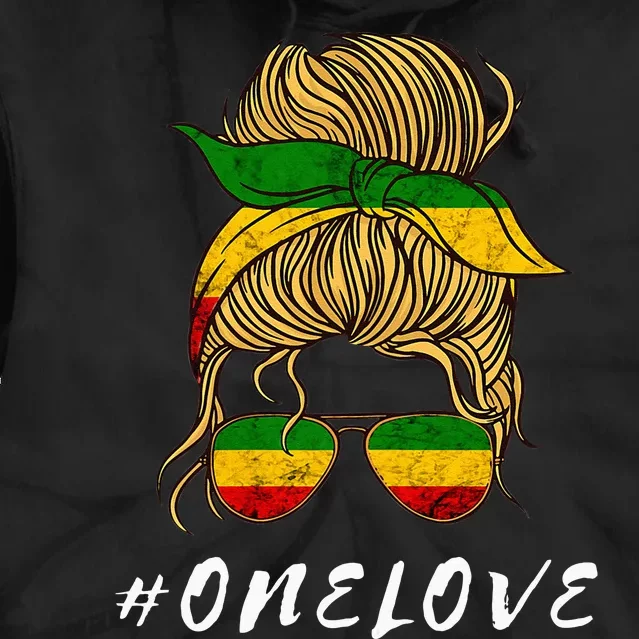 Rasta Reggae Music One Love Messy Bun Hair Jamaica Rastafari Tie Dye Hoodie