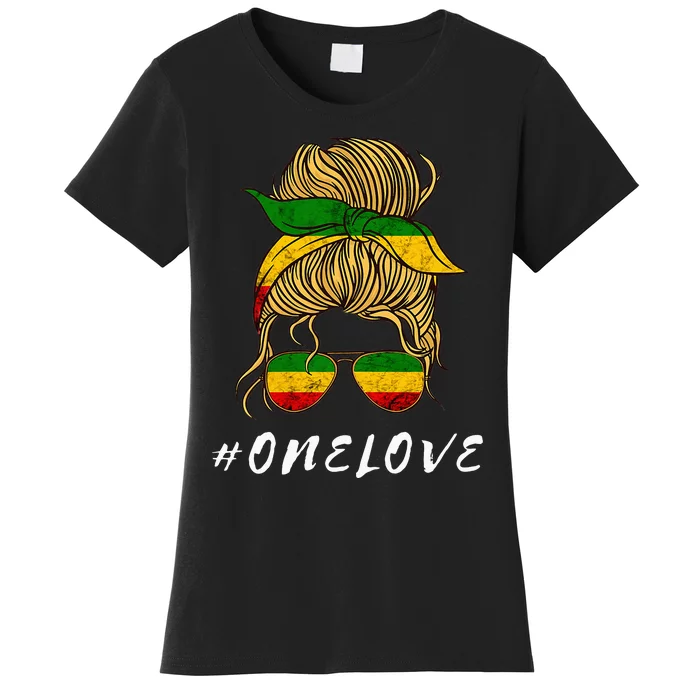 Rasta Reggae Music One Love Messy Bun Hair Jamaica Rastafari Women's T-Shirt