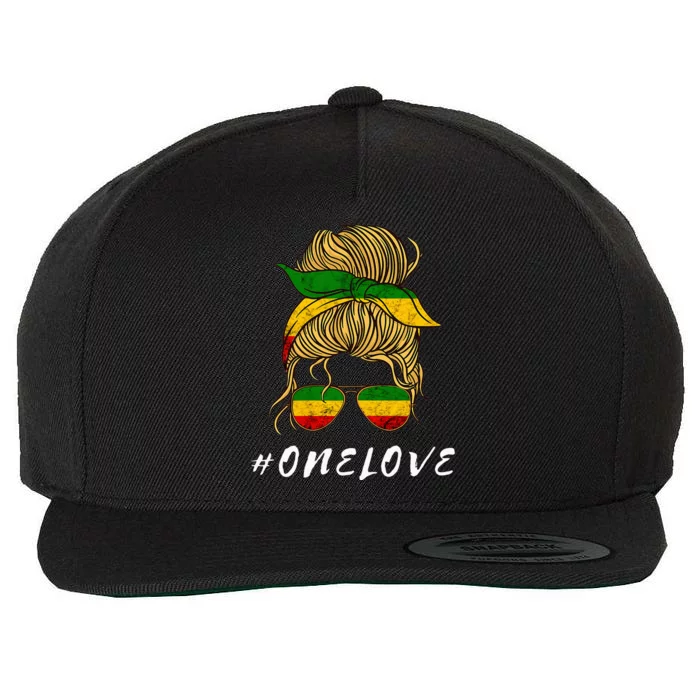 Rasta Reggae Music One Love Messy Bun Hair Jamaica Rastafari Wool Snapback Cap