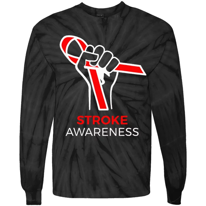 Red Ribbon Month Products Survivor National Stroke Awareness Tie-Dye Long Sleeve Shirt