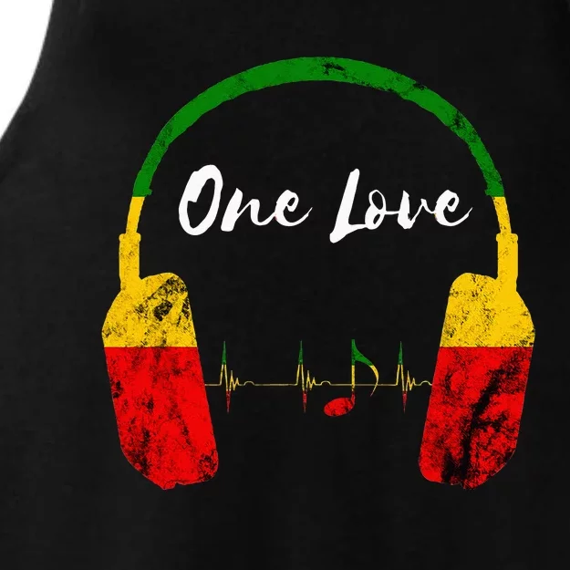 Rasta Reggae Music Headphones Jamaican Pride One Love Ladies Tri-Blend Wicking Tank